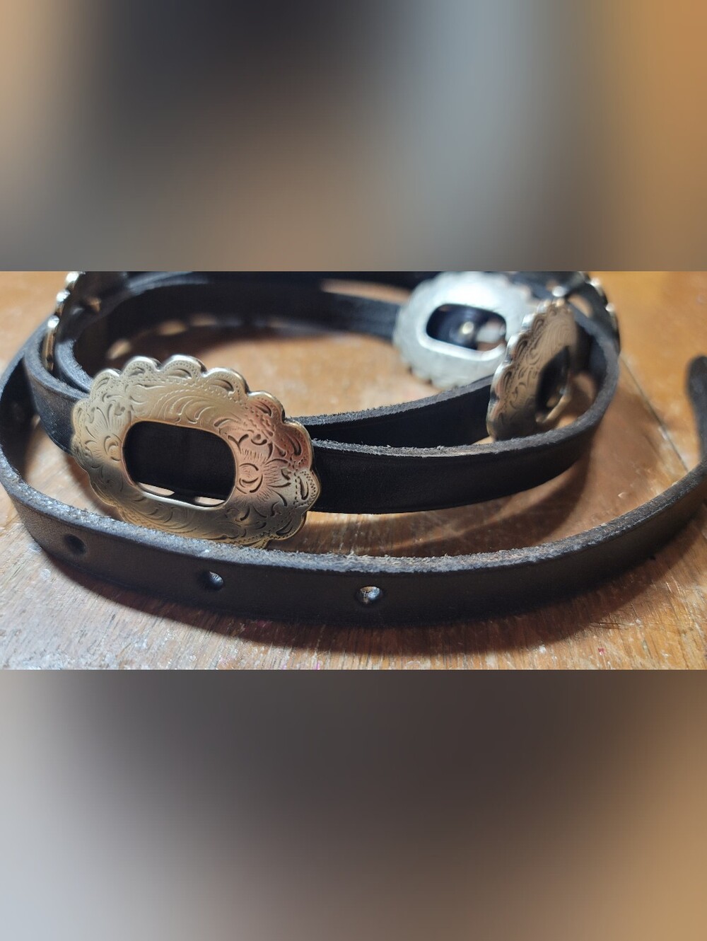 VINTAGE Ralph Laurwn Black Leather Western-Style Concho Belt XL